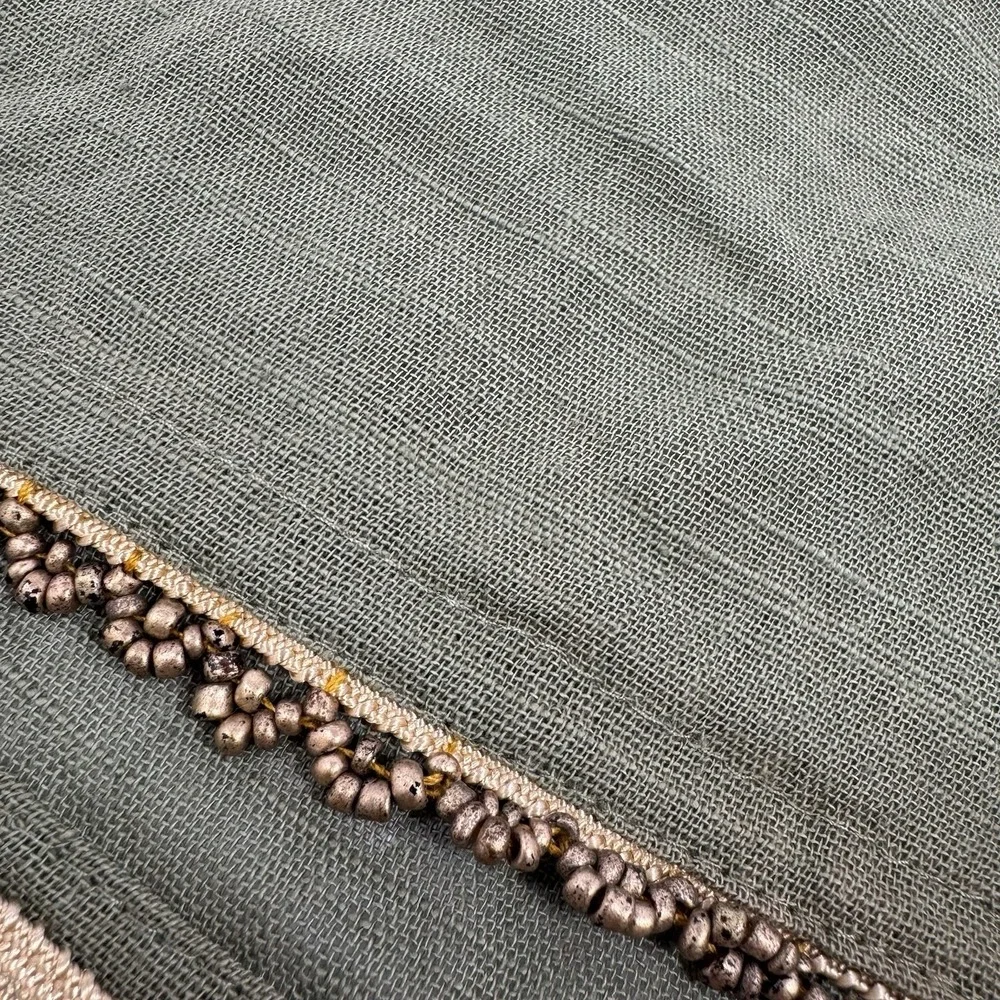 Boho Chic Olive Green Linen Dinner Napkins Antique Gold Glass Seed Bead Trim X5